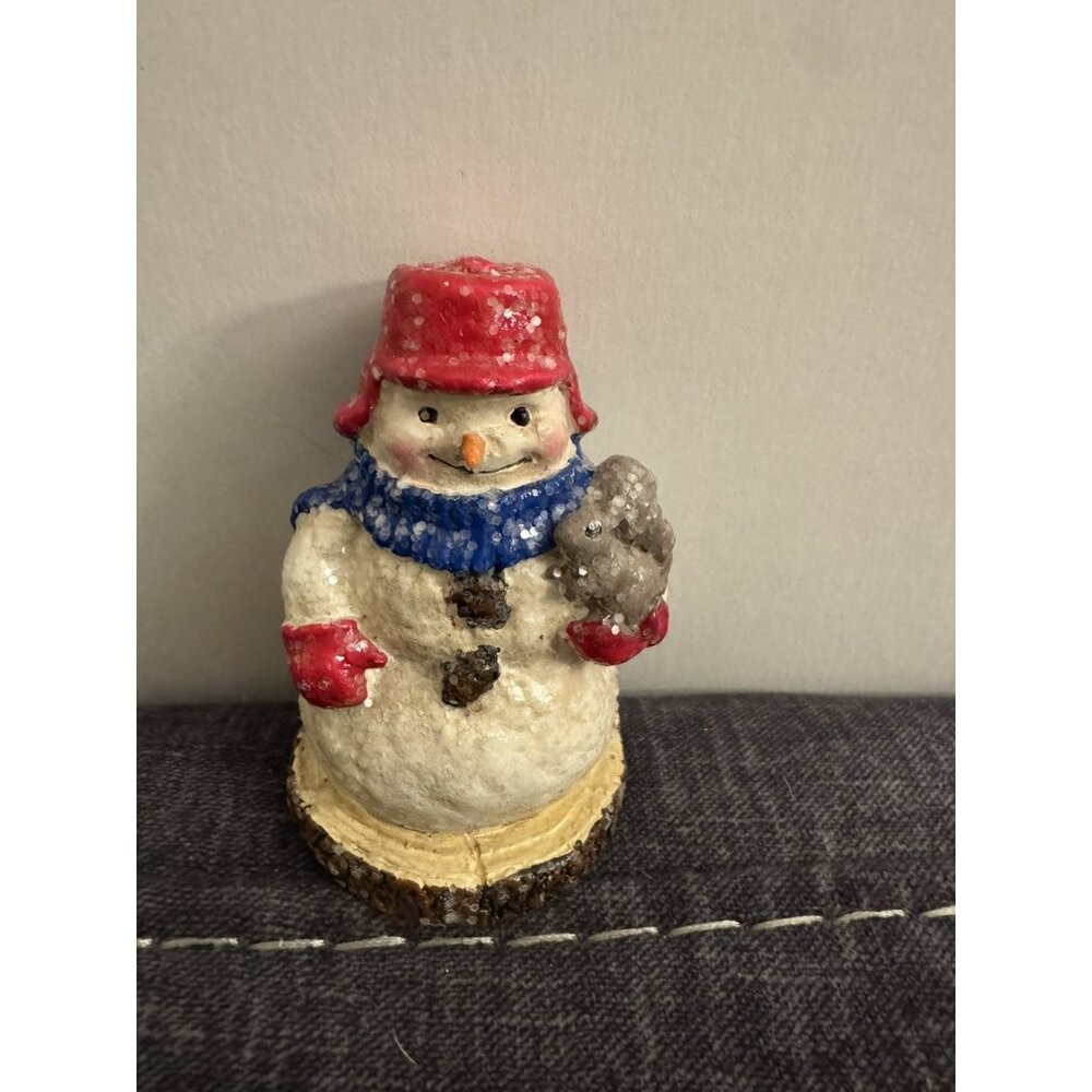 Hallmark Glitter Snowman Figure Blue Scarf Red Hat MM19
